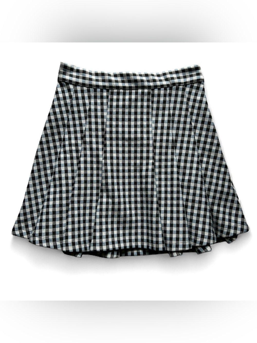 Free People Blue Black and White Pleated Mini Skirt Gingham